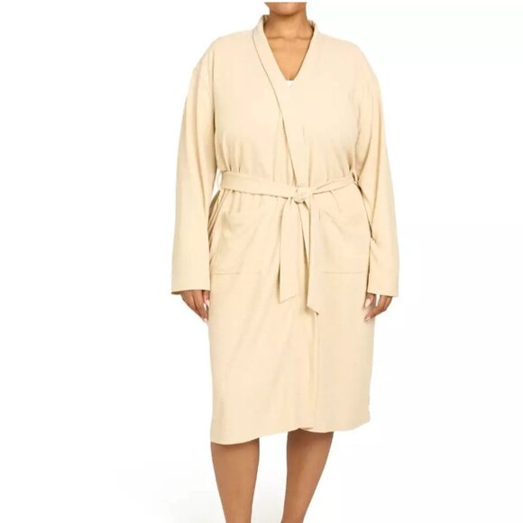 Line And Dot Waffle Knit Robe / Khaki- Beige / Women's Size L - XL 092024/00 - Picture 1 of 8